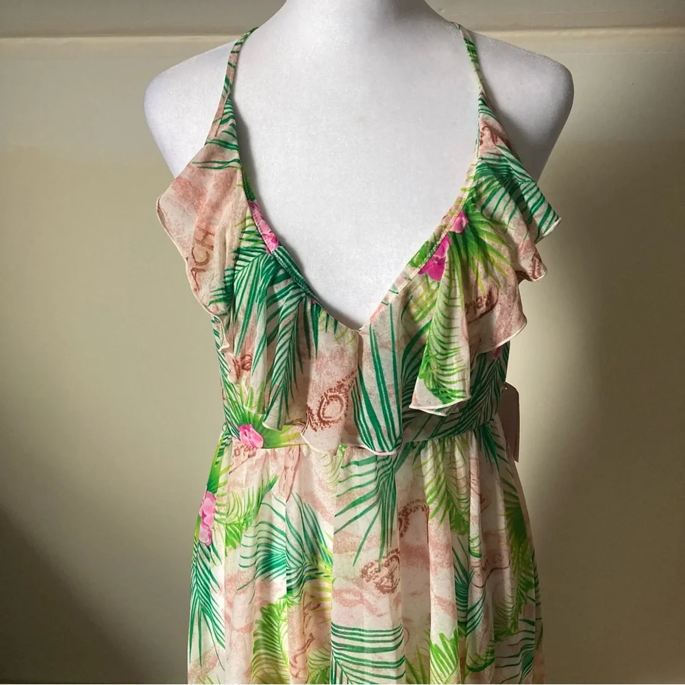 Betsey Johnson Knit Chiffon Midi Slip Floral High Low Dress size Small - Picture 4 of 7